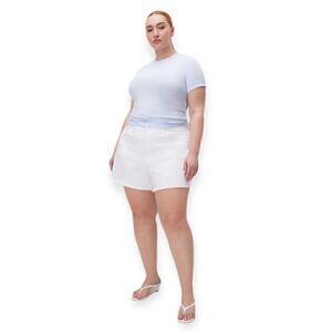 NWT Good American Good '90s High Waist White Denim Cutoff Short Size 22